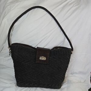 Brighton Black Woven Brown Braided Shoulder Bag/ Heart Feet